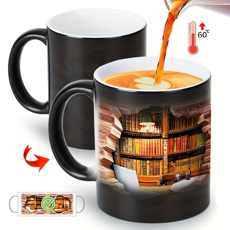 Lampada Decorativa Premium – Enchanting Bookshelf Heat-Reveal Ceramic Mug