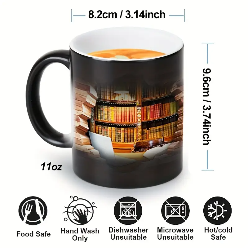 Lampada Decorativa Premium – Enchanting Bookshelf Heat-Reveal Ceramic Mug