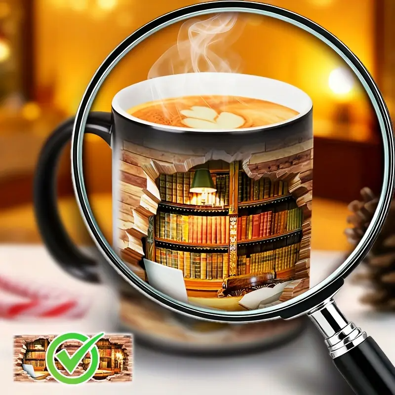 Lampada Decorativa Premium – Enchanting Bookshelf Heat-Reveal Ceramic Mug