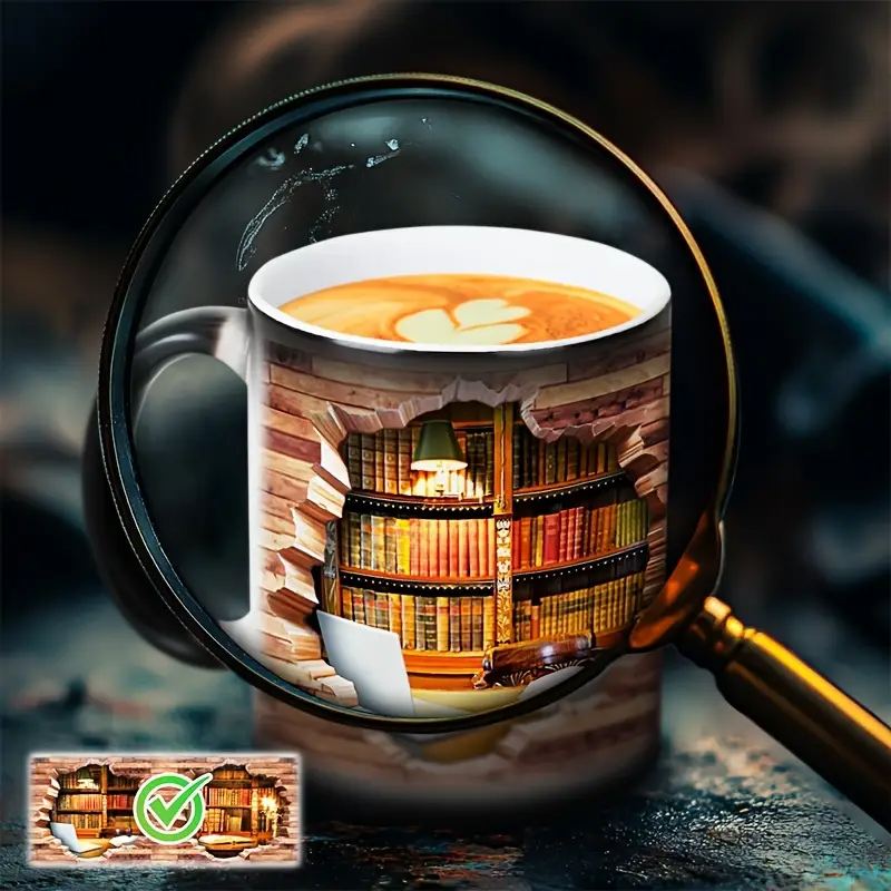 Lampada Decorativa Premium – Enchanting Bookshelf Heat-Reveal Ceramic Mug