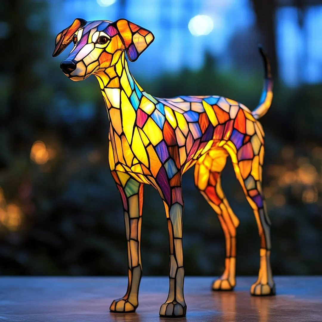 Lampada Decorativa Premium – Whippet-Inspired Stained Glass Lamp